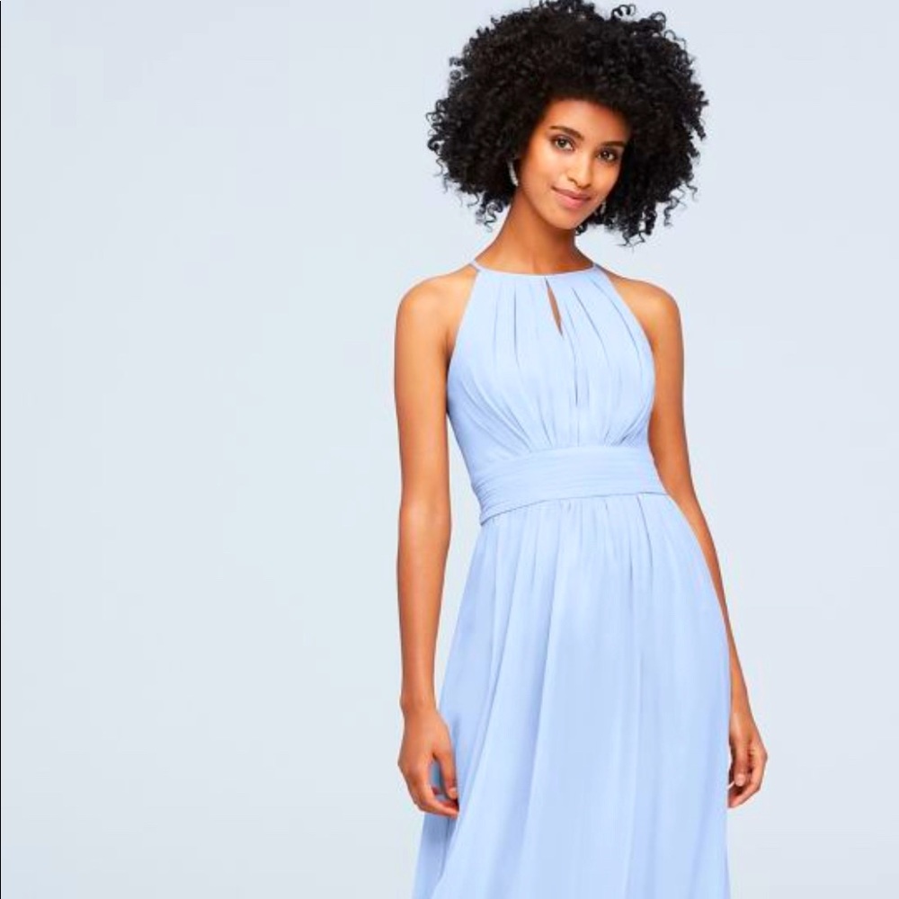 David’s Bridal | Stunning Ice Blue Chiffon high-neck bridesmaid dress